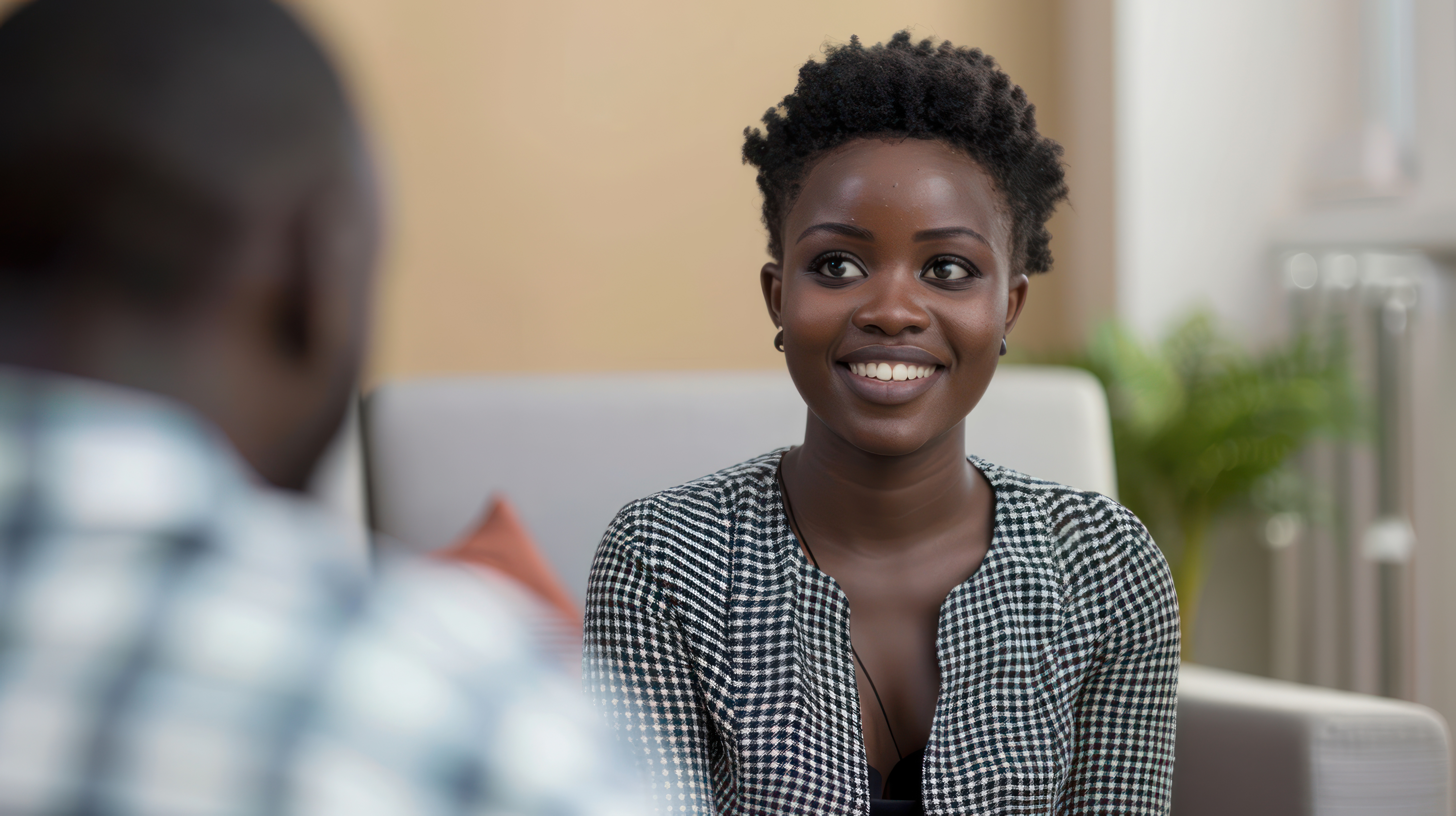Woman being interviewed