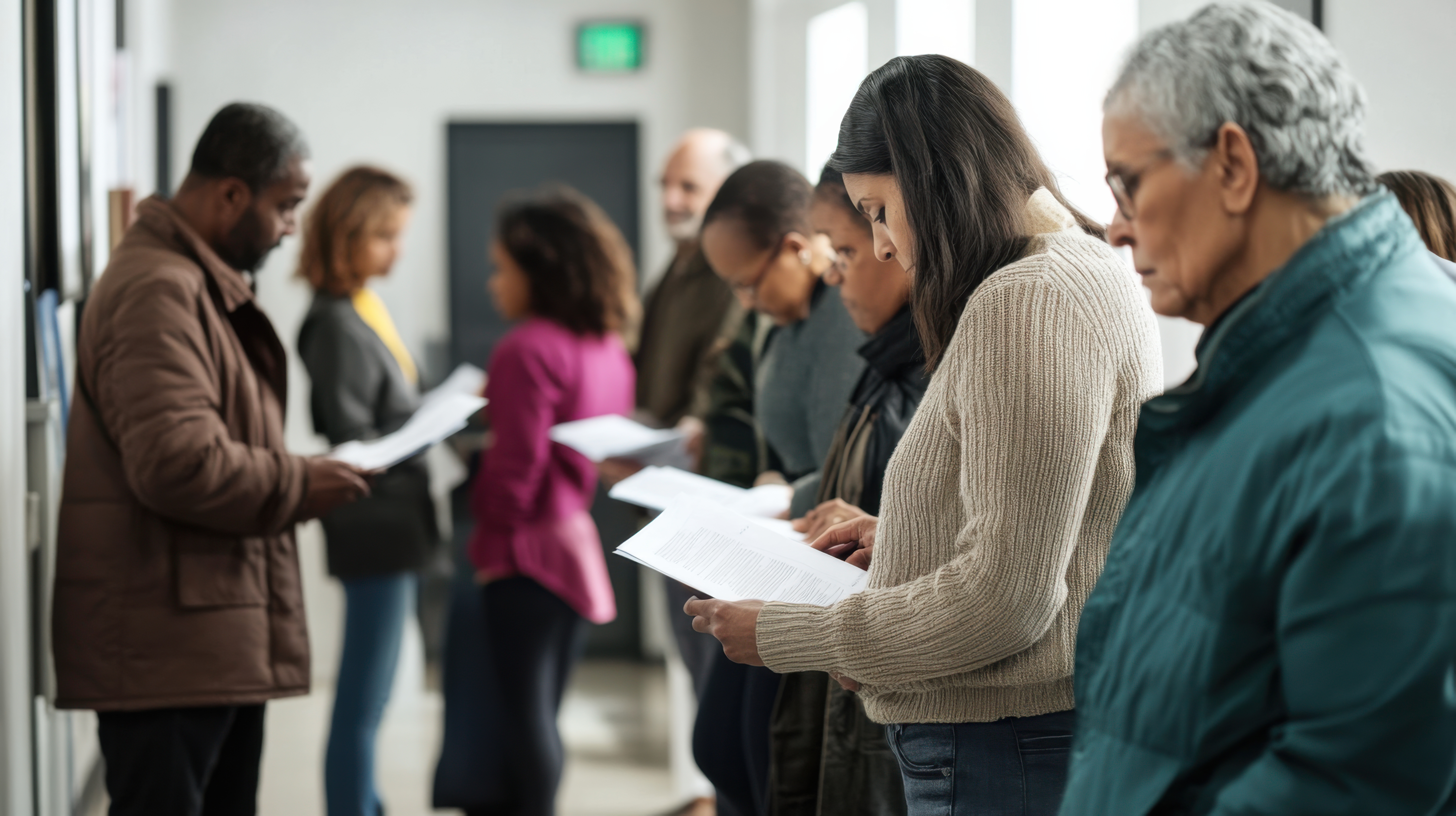 Adults in line with resumes and applications