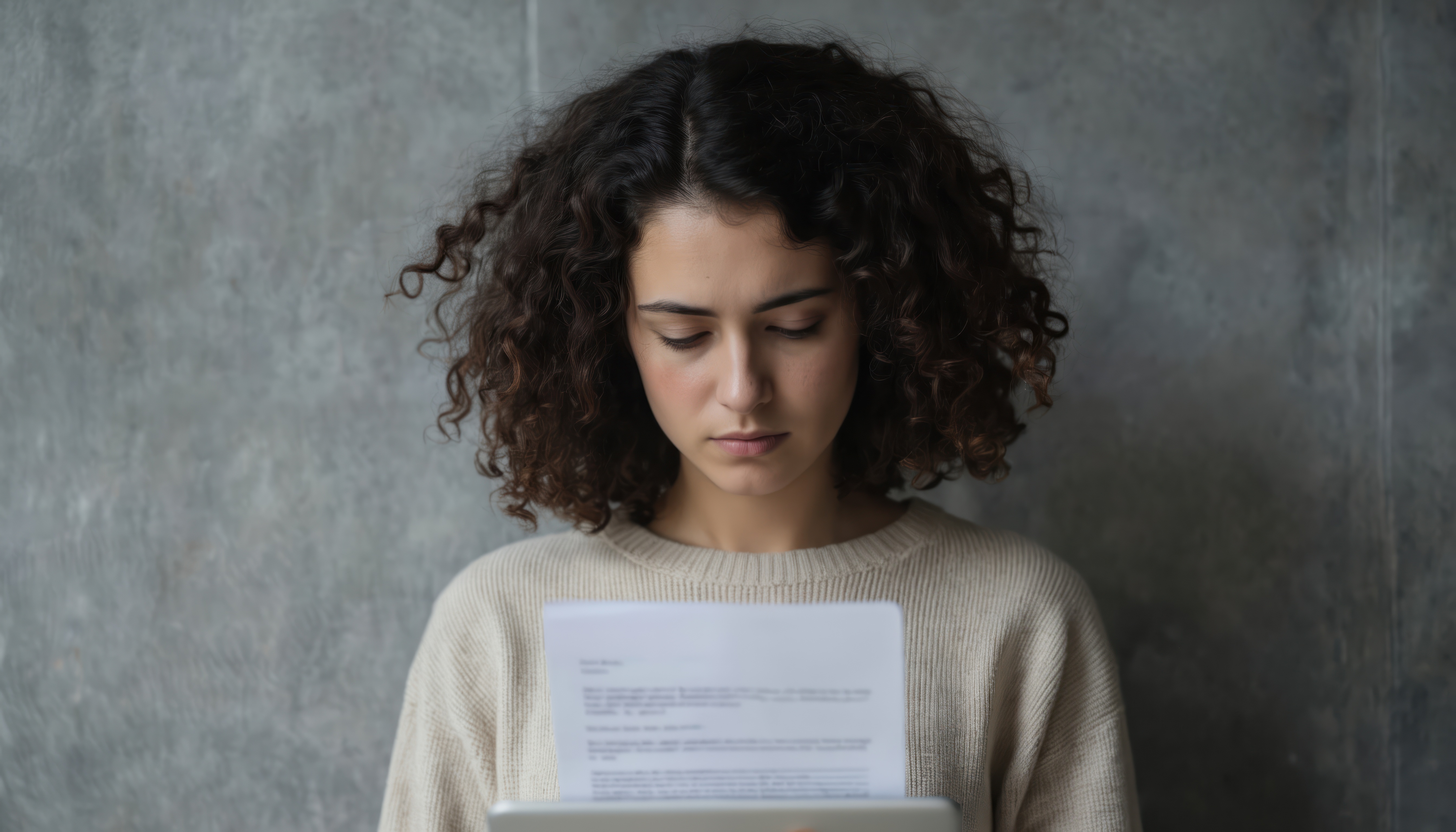 Forlorn woman reading rejection